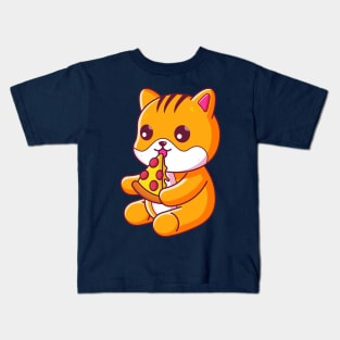 Cute cat eating pizza Kids T-Shirt